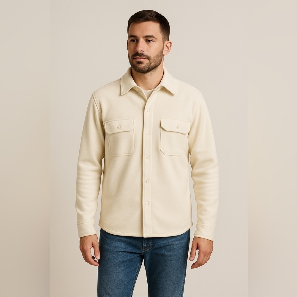 Onia Men’s Beige Polar Fleece Overshirt Shacket Size M – Quiet Luxury Old Money